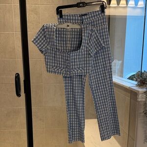 Blue Gingham Women's Pants & Top Set